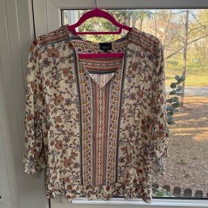 Jones and Co. Jones NY Women's Floral Viscose Blouse - Cream and Blue Size 1X